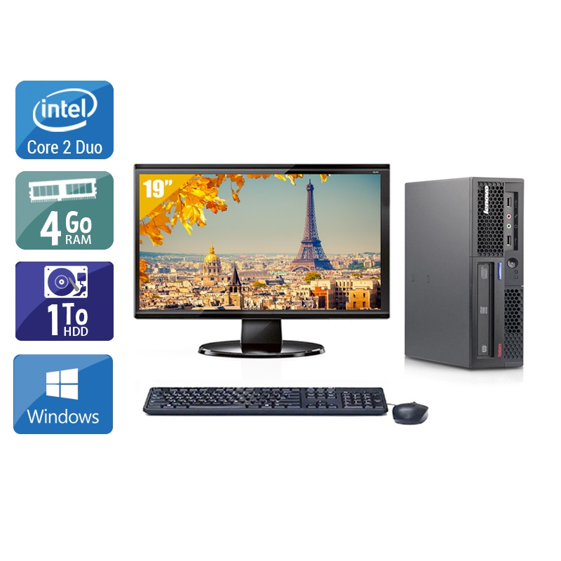 Lenovo ThinkCentre M58 USFF Core 2 Duo avec Écran 19 pouces 4Go RAM 1To HDD Windows 10