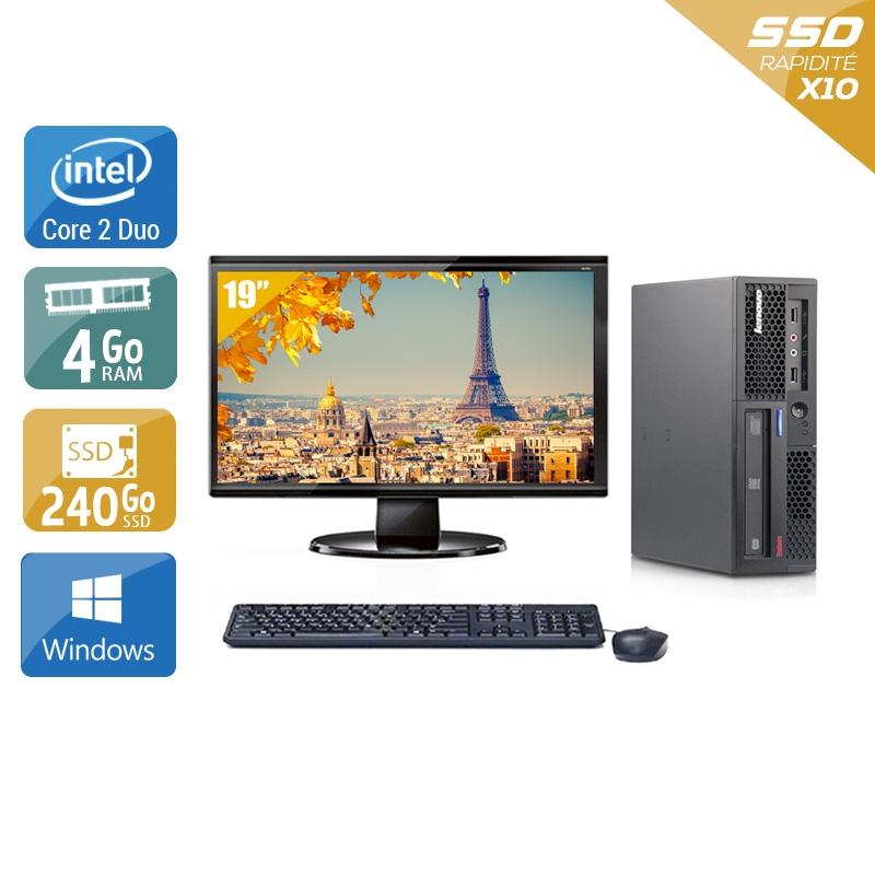 Lenovo ThinkCentre M58 USFF Core 2 Duo avec Écran 19 pouces 4Go RAM 240Go SSD Windows 10