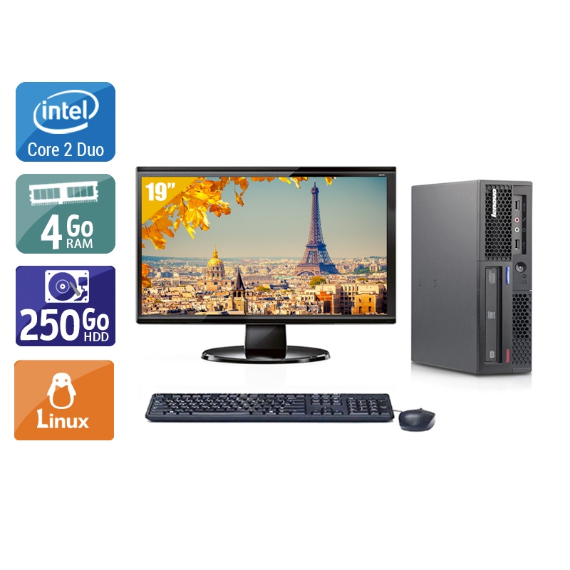 Lenovo ThinkCentre M58 USFF Core 2 Duo avec Écran 19 pouces 4Go RAM 250Go HDD Linux
