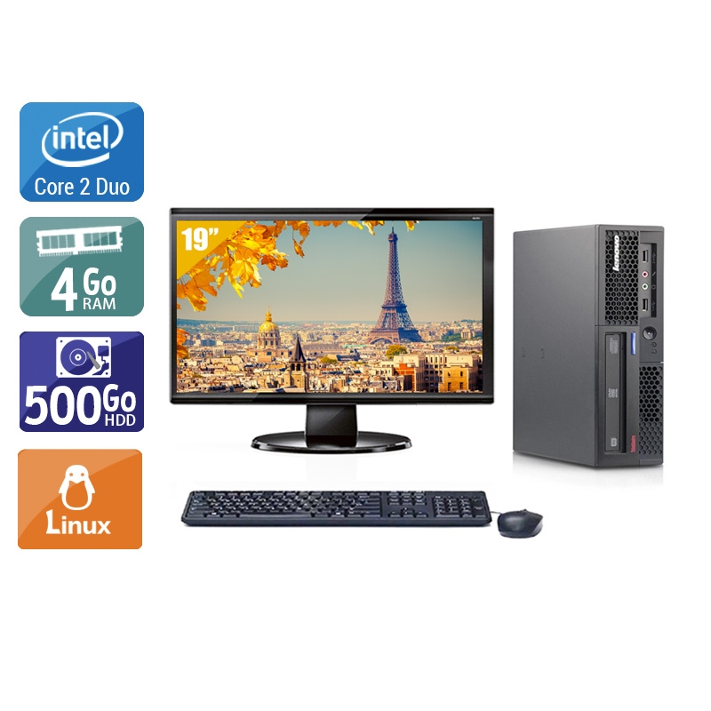 Lenovo ThinkCentre M58 USFF Core 2 Duo avec Écran 19 pouces 4Go RAM 500Go HDD Linux