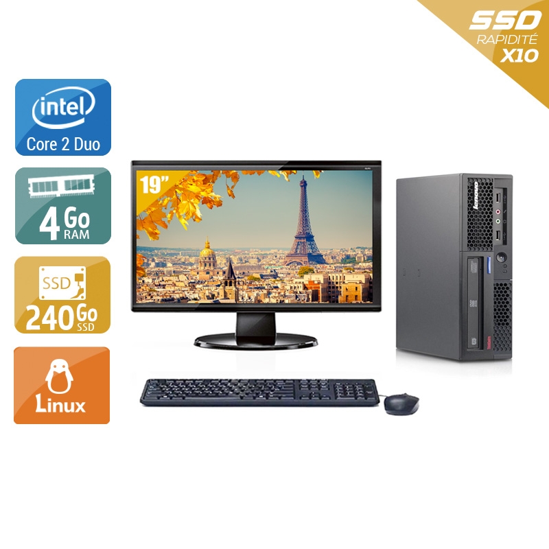 Lenovo ThinkCentre M58 USFF Core 2 Duo avec Écran 19 pouces 4Go RAM 240Go SSD Linux