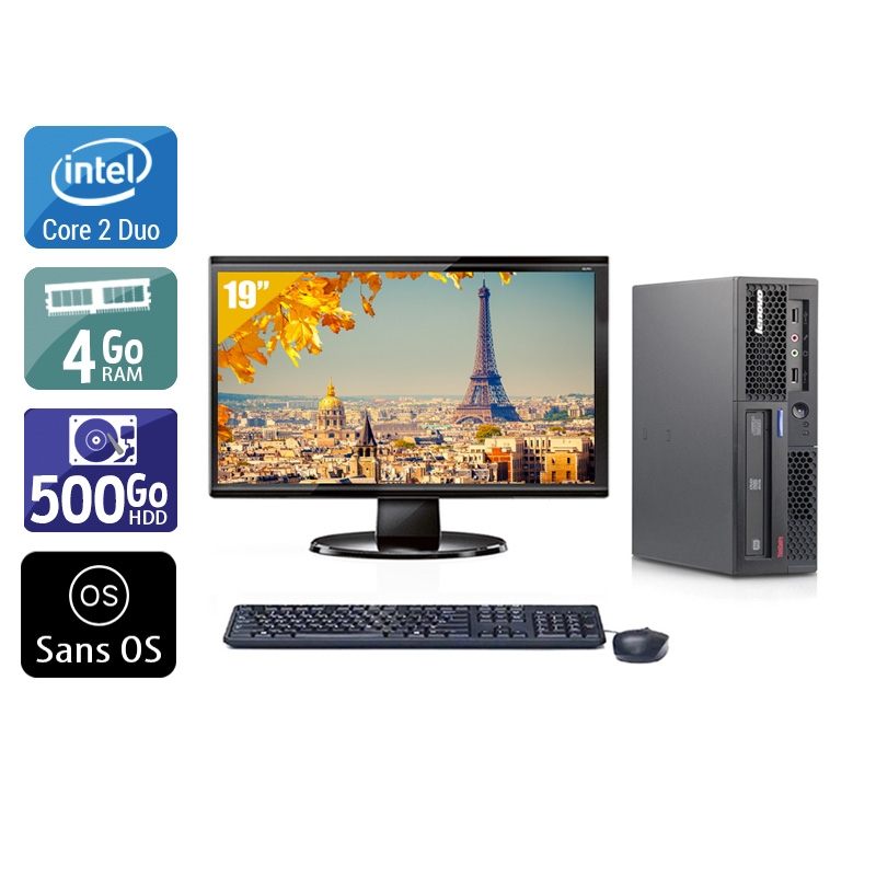 Lenovo ThinkCentre M58 USFF Core 2 Duo avec Écran 19 pouces 4Go RAM 500Go HDD Sans OS