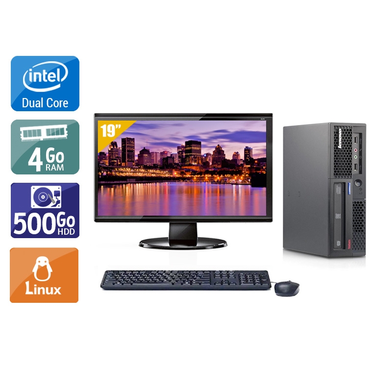 Lenovo ThinkCentre M58 USFF Dual Core avec Écran 19 pouces 4Go RAM 500Go HDD Linux