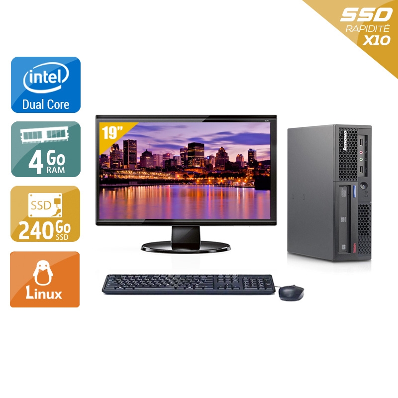 Lenovo ThinkCentre M58 USFF Dual Core avec Écran 19 pouces 4Go RAM 240Go SSD Linux