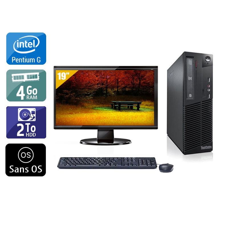 Lenovo ThinkCentre M71 SFF Pentium G Dual Core avec Écran 19 pouces 4Go RAM 2To HDD Sans OS