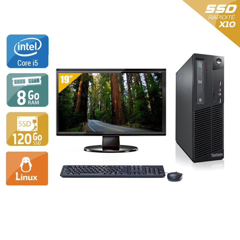 Lenovo ThinkCentre M71 SFF i5 avec Écran 19 pouces 8Go RAM 120Go SSD Linux
