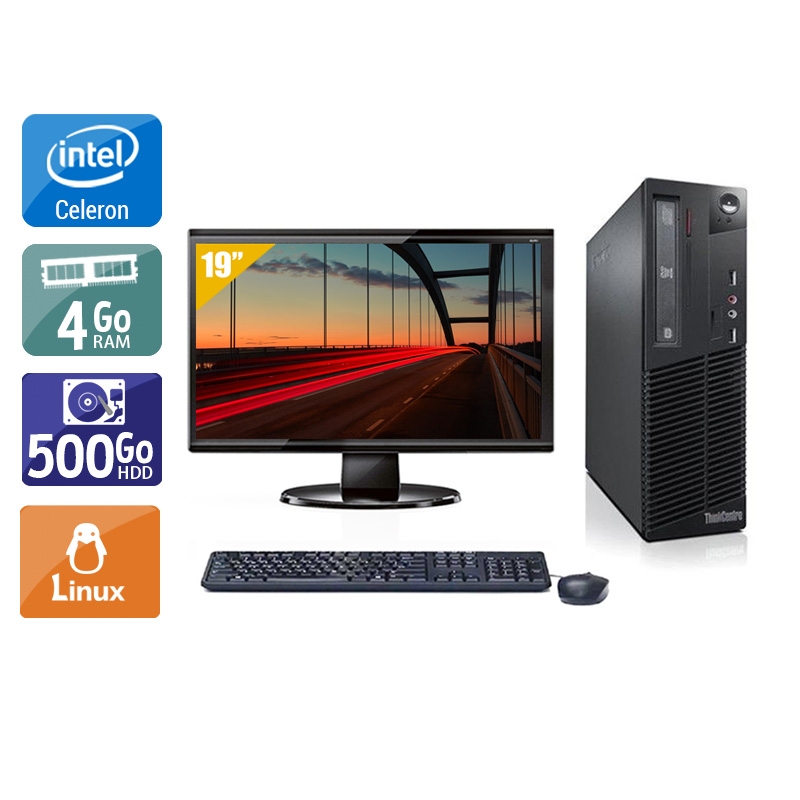 Lenovo ThinkCentre M72E SFF Celeron Dual Core avec Écran 19 pouces 4Go RAM 500Go HDD Linux
