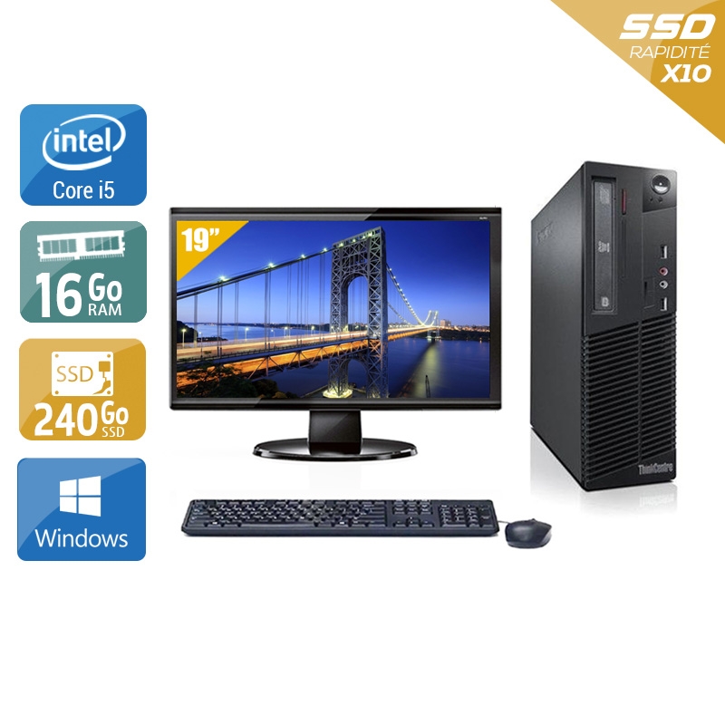 Lenovo ThinkCentre M72E SFF i5 avec Écran 19 pouces 16Go RAM 240Go SSD Windows 10