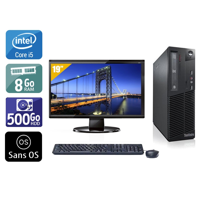 Lenovo ThinkCentre M72E SFF i5 avec Écran 19 pouces 8Go RAM 500Go HDD Sans OS