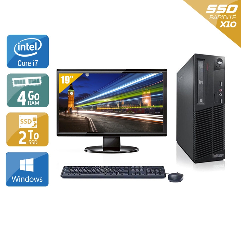 Lenovo ThinkCentre M72E SFF i7 avec Écran 19 pouces 4Go RAM 2To SSD Windows 10