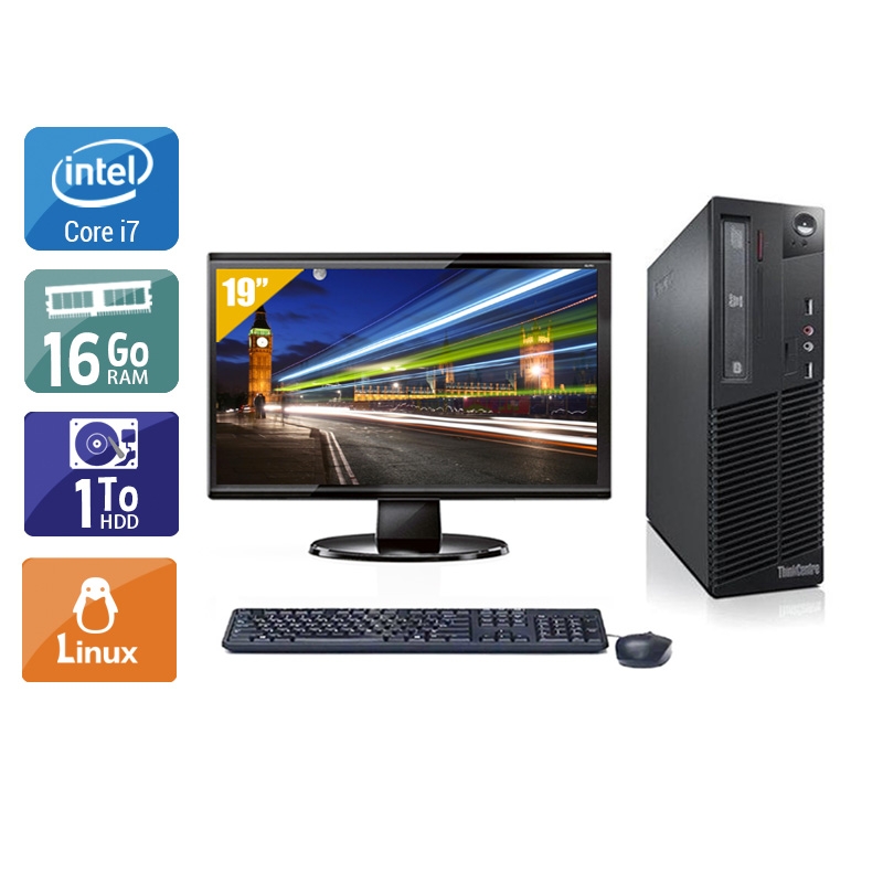 Lenovo ThinkCentre M72E SFF i7 avec Écran 19 pouces 16Go RAM 1To HDD Linux