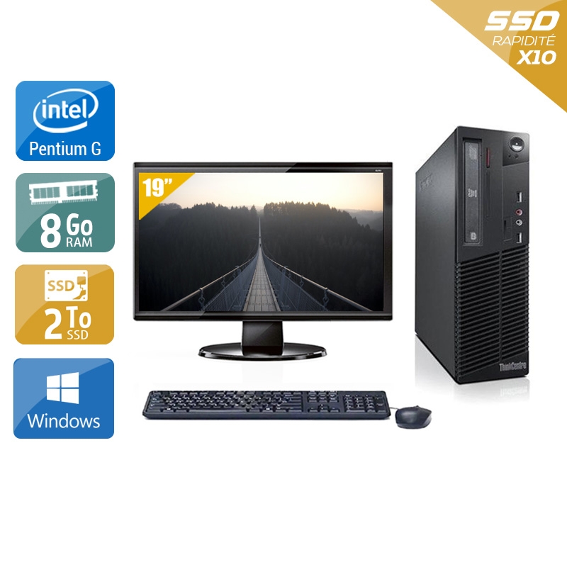 Lenovo ThinkCentre M72E SFF Pentium G Dual Core avec Écran 19 pouces 8Go RAM 2To SSD Windows 10
