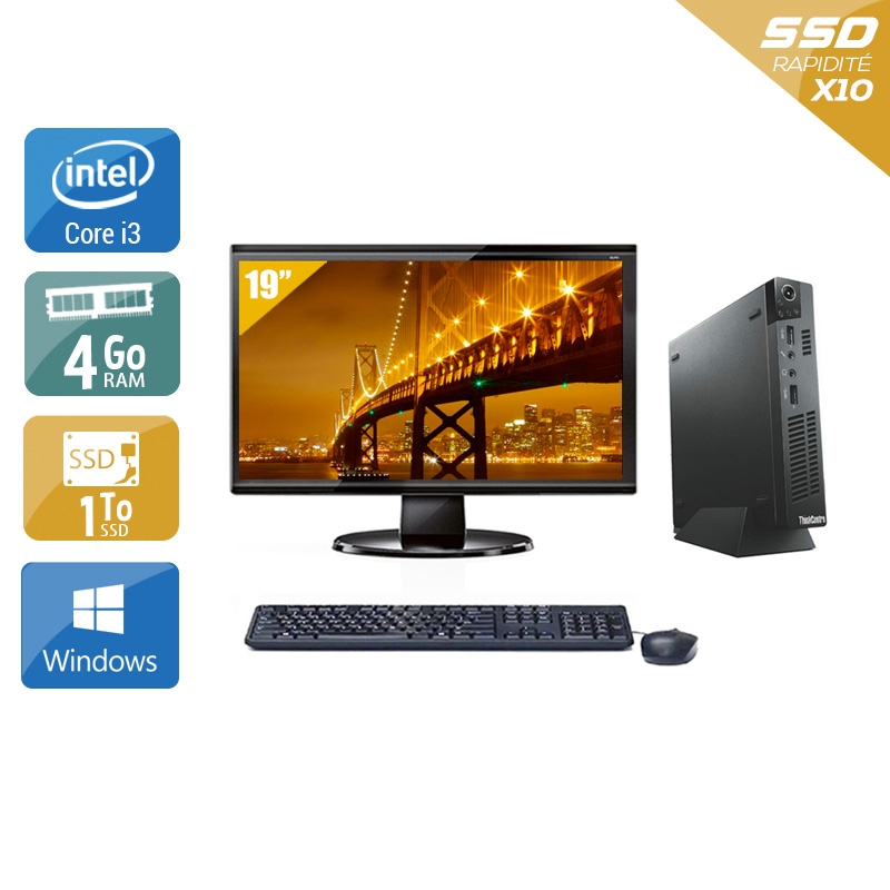 Lenovo ThinkCentre M72E Tiny i3 avec Écran 19 pouces 4Go RAM 1To SSD Windows 10