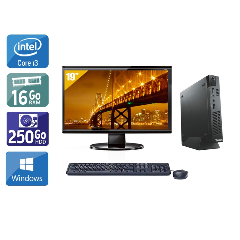 Lenovo ThinkCentre M72E Tiny i3 avec Écran 19 pouces 16Go RAM 250Go HDD Windows 10
