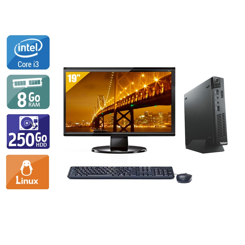 Lenovo ThinkCentre M72E Tiny i3 avec Écran 19 pouces 8Go RAM 250Go HDD Linux