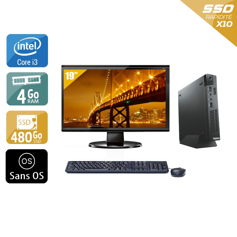 Lenovo ThinkCentre M72E Tiny i3 avec Écran 19 pouces 4Go RAM 480Go SSD Sans OS