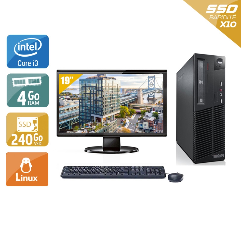 Lenovo ThinkCentre M73 SFF i3 avec Écran 19 pouces 4Go RAM 240Go SSD Linux