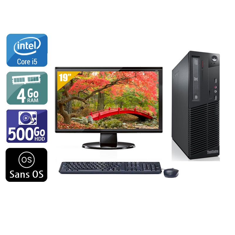 Lenovo ThinkCentre M73 SFF i5 avec Écran 19 pouces 4Go RAM 500Go HDD Sans OS