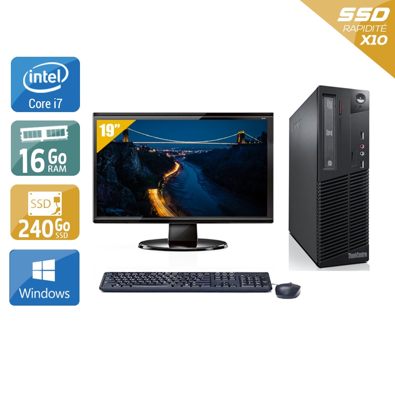 Lenovo ThinkCentre M73 SFF i7 avec Écran 19 pouces 16Go RAM 240Go SSD Windows 10