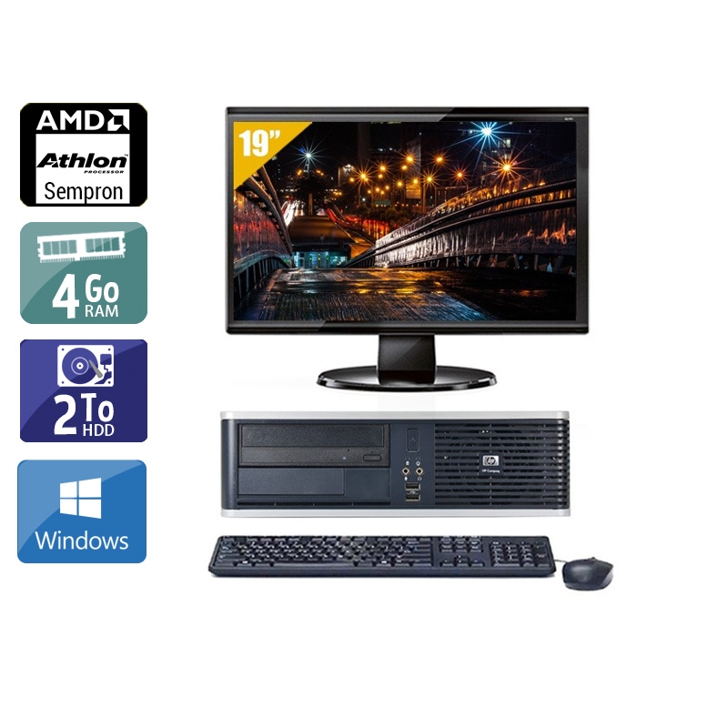 HP Compaq dc5750 SFF AMD Sempron avec Écran 19 pouces 4Go RAM 2To HDD Windows 10