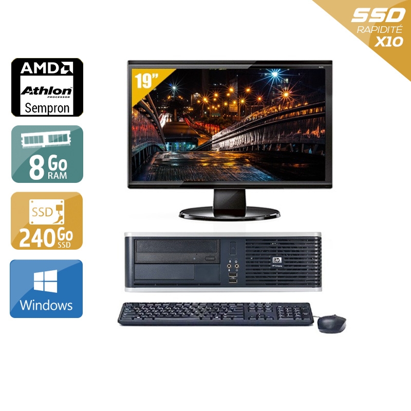HP Compaq dc5750 SFF AMD Sempron avec Écran 19 pouces 8Go RAM 240Go SSD Windows 10