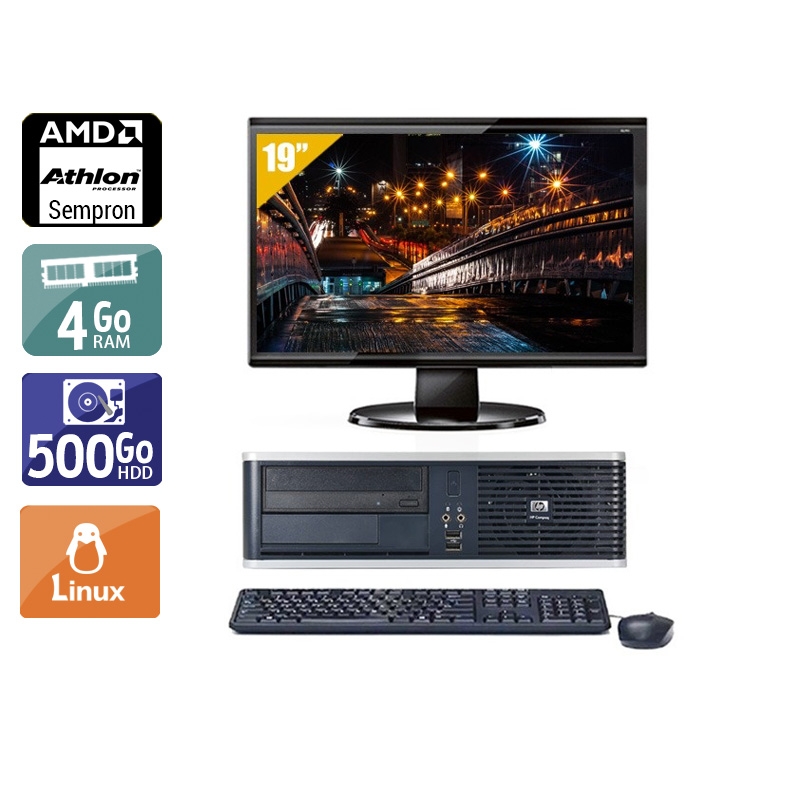 HP Compaq dc5750 SFF AMD Sempron avec Écran 19 pouces 4Go RAM 500Go HDD Linux