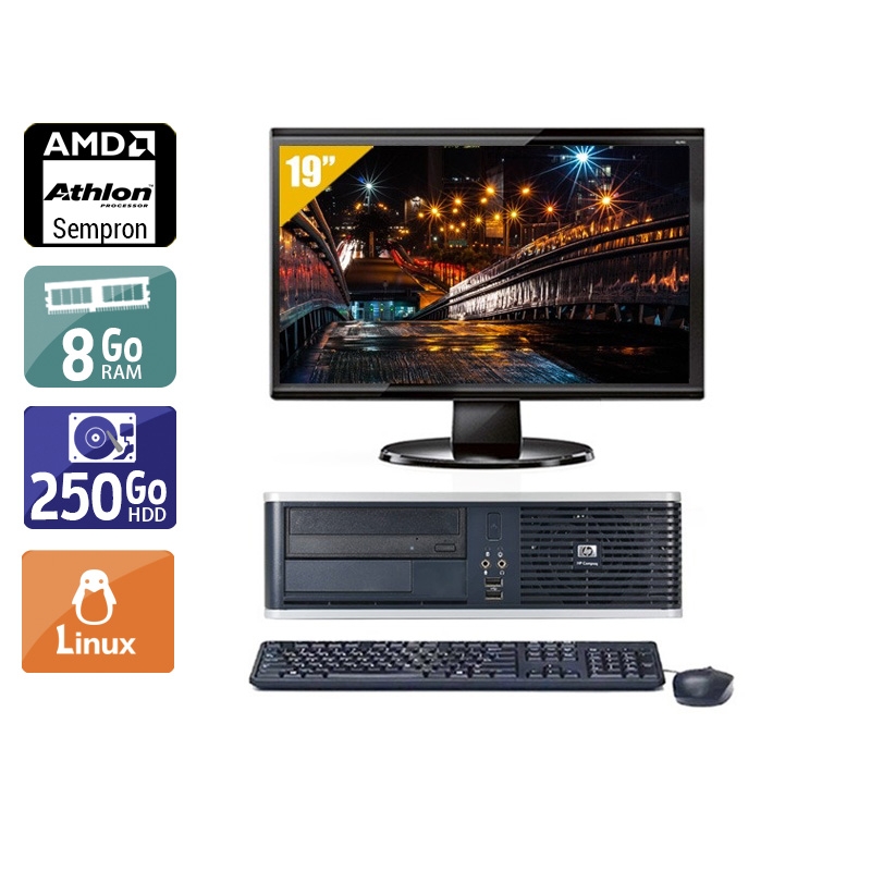 HP Compaq dc5750 SFF AMD Sempron avec Écran 19 pouces 8Go RAM 250Go HDD Linux