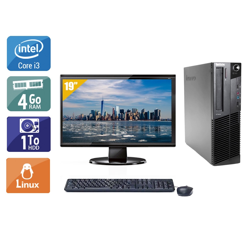 Lenovo ThinkCentre M91 USFF i3 avec Écran 19 pouces 4Go RAM 1To HDD Linux
