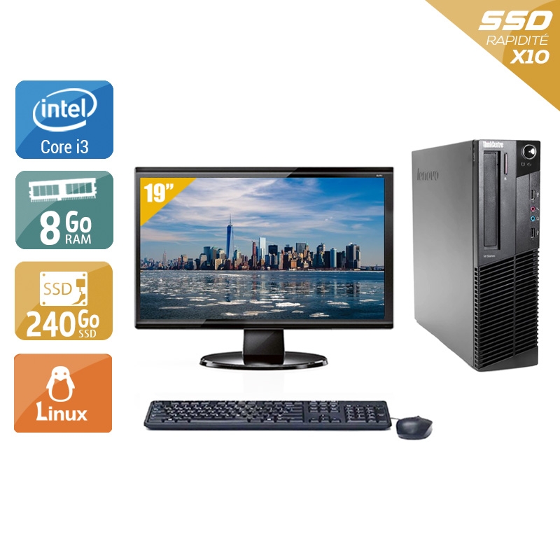 Lenovo ThinkCentre M91 USFF i3 avec Écran 19 pouces 8Go RAM 240Go SSD Linux
