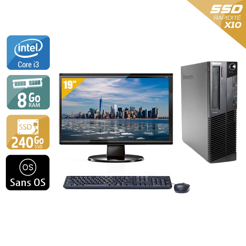 Lenovo ThinkCentre M91 USFF i3 avec Écran 19 pouces 8Go RAM 240Go SSD Sans OS