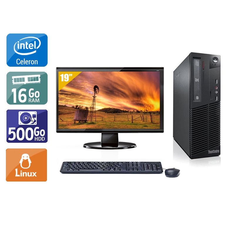 Lenovo ThinkCentre M82 SFF Celeron Dual Core avec Écran 19 pouces 8Go RAM 500Go HDD Linux