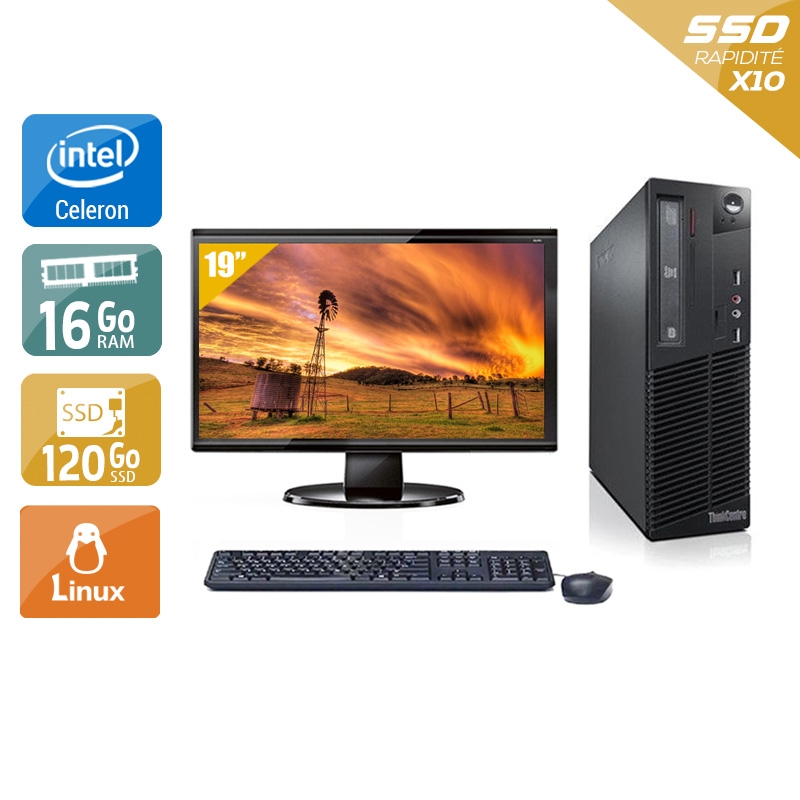 Lenovo ThinkCentre M82 SFF Celeron Dual Core avec Écran 19 pouces 8Go RAM 120Go SSD Linux