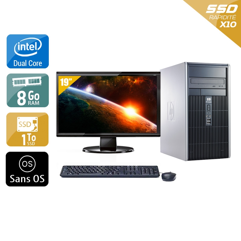 HP Compaq dc5800 Tower Dual Core avec Écran 19 pouces 8Go RAM 1To SSD Sans OS