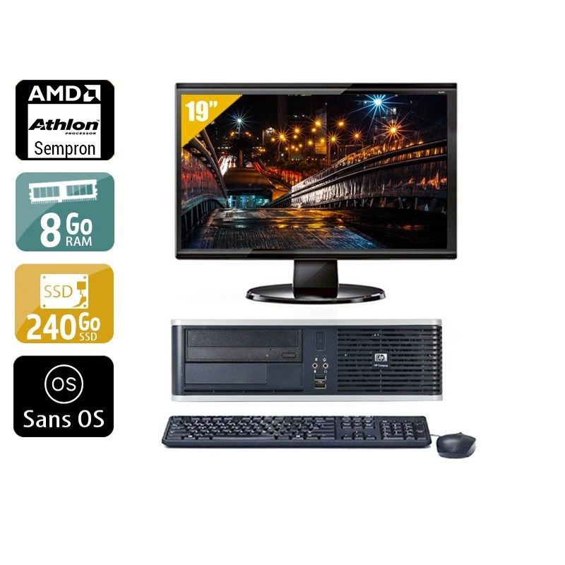 HP Compaq dc5750 SFF AMD Sempron + Écran - 19" 8Go RAM 240Go SSD Sans OS