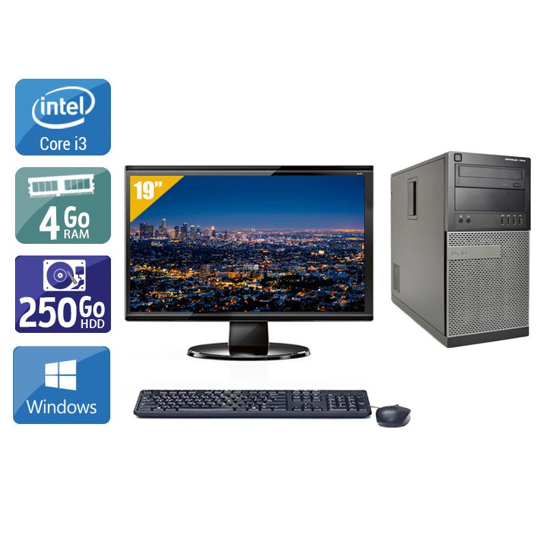 Dell Optiplex 7010 Tower i3 + Écran - 19" 4Go RAM 250Go HDD Windows 10