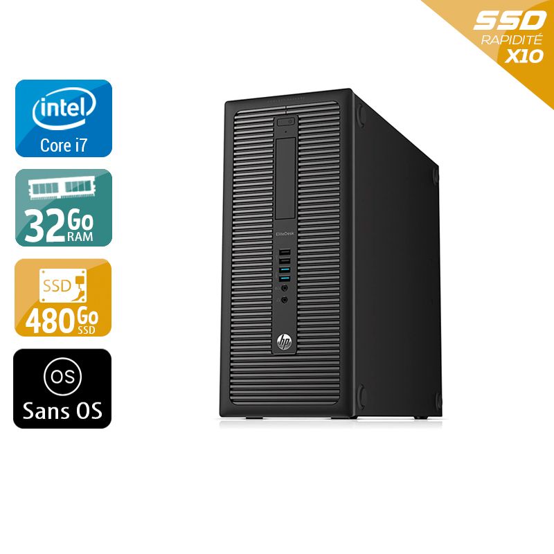 HP EliteDesk 800 G1 Tower i7 - 32Go RAM 480Go SSD Sans OS