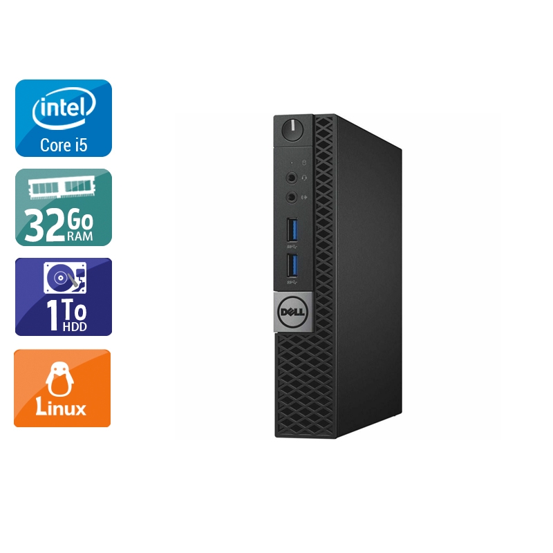 Dell Optiplex 7040 Tiny i5 Gen 6 32Go RAM 1To HDD Linux