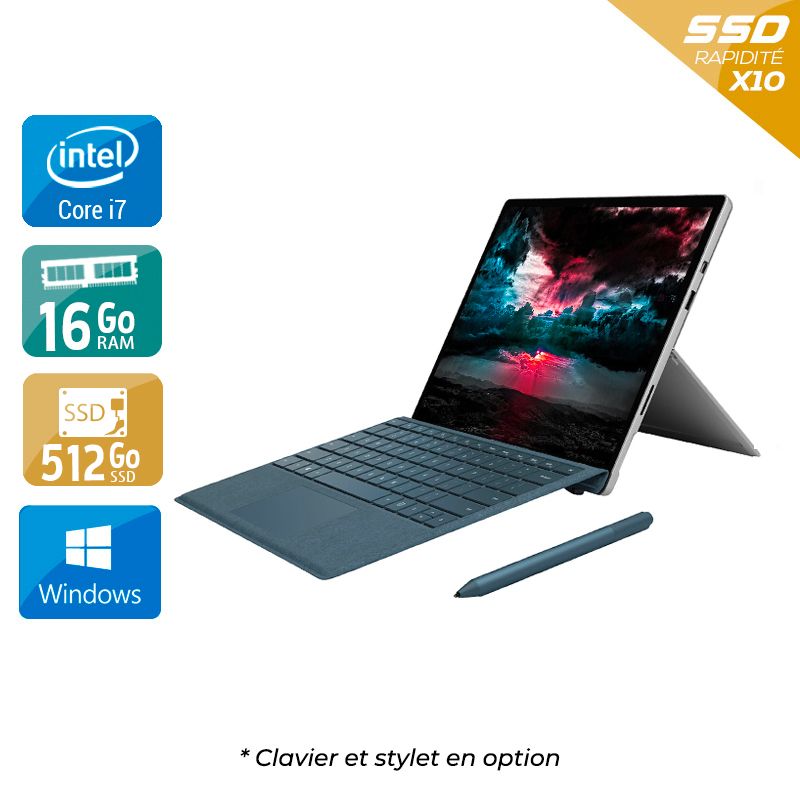 Microsoft Surface Pro 5 12,3" (modèle 1796 _ 2017) i7 Gen 7 16Go RAM 512Go SSD Windows 10