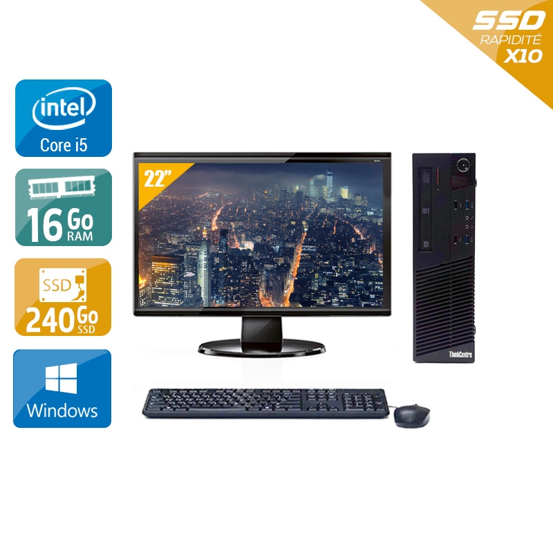 Lenovo ThinkCentre M83 SFF i5 + Écran - 22" 16Go RAM 240Go SSD Windows 10