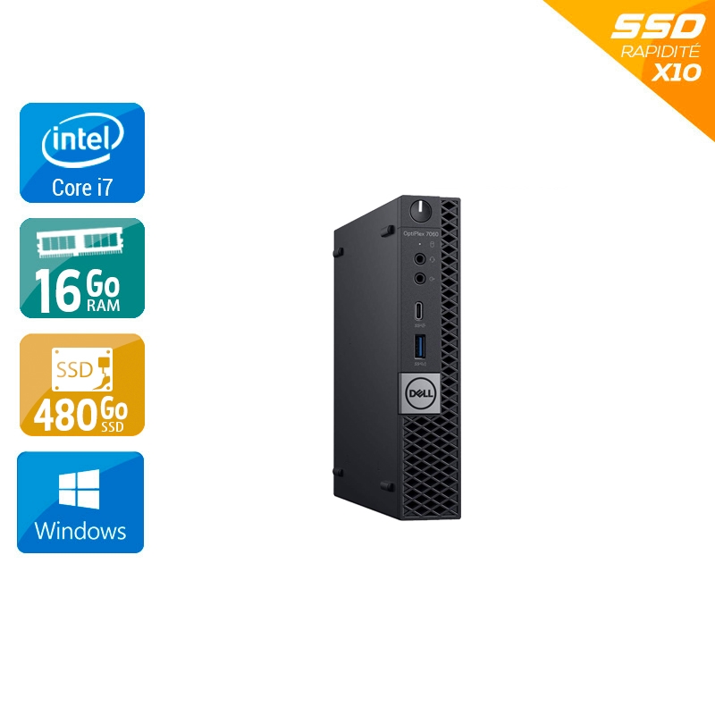 Dell Optiplex 7060 Tiny i7 Gen 8 - 16Go RAM 480Go SSD Windows 10