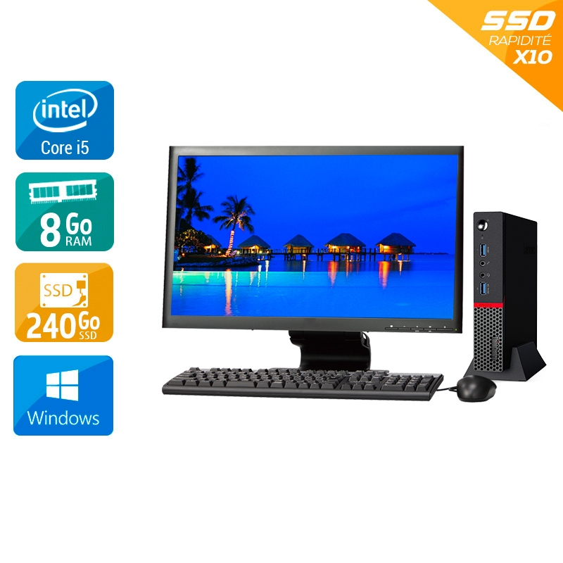 Lenovo ThinkCentre M700 Tiny i5 Gen 6 + Écran - 19" 8Go RAM 240Go SSD Windows 10