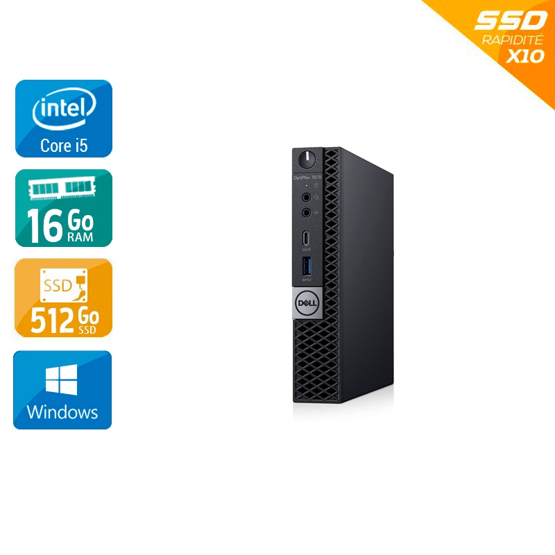 Unité centrale Dell Optiplex 7070 Tiny i5 Gen 9 16Go RAM 512Go SSD Windows 10 [Reconditionné : 399€ !] - Kiatoo.com