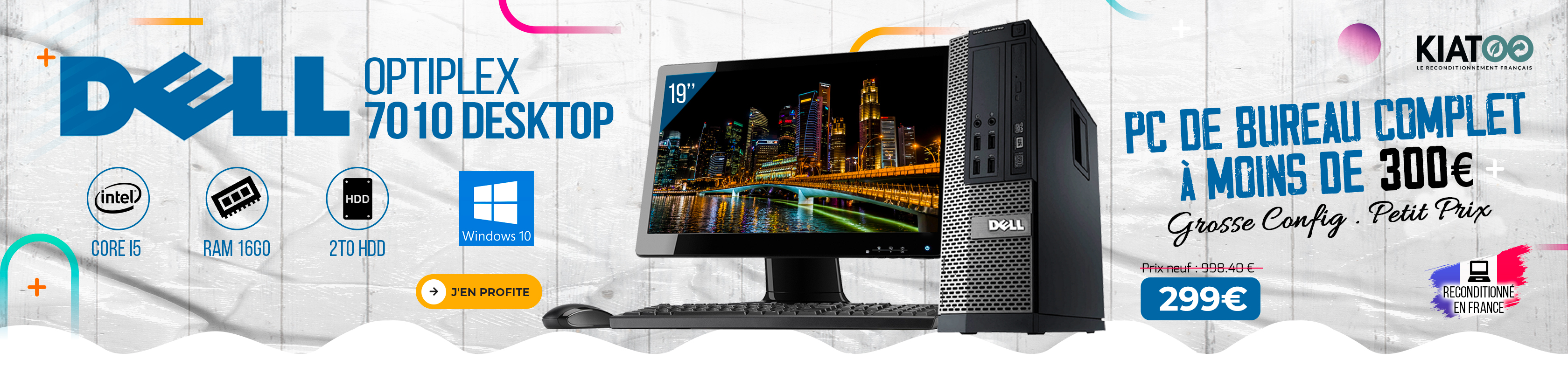 Dell Optiplex 7010 Desktop i5 + Écran 19" 16Go RAM 2To HDD Windows 10